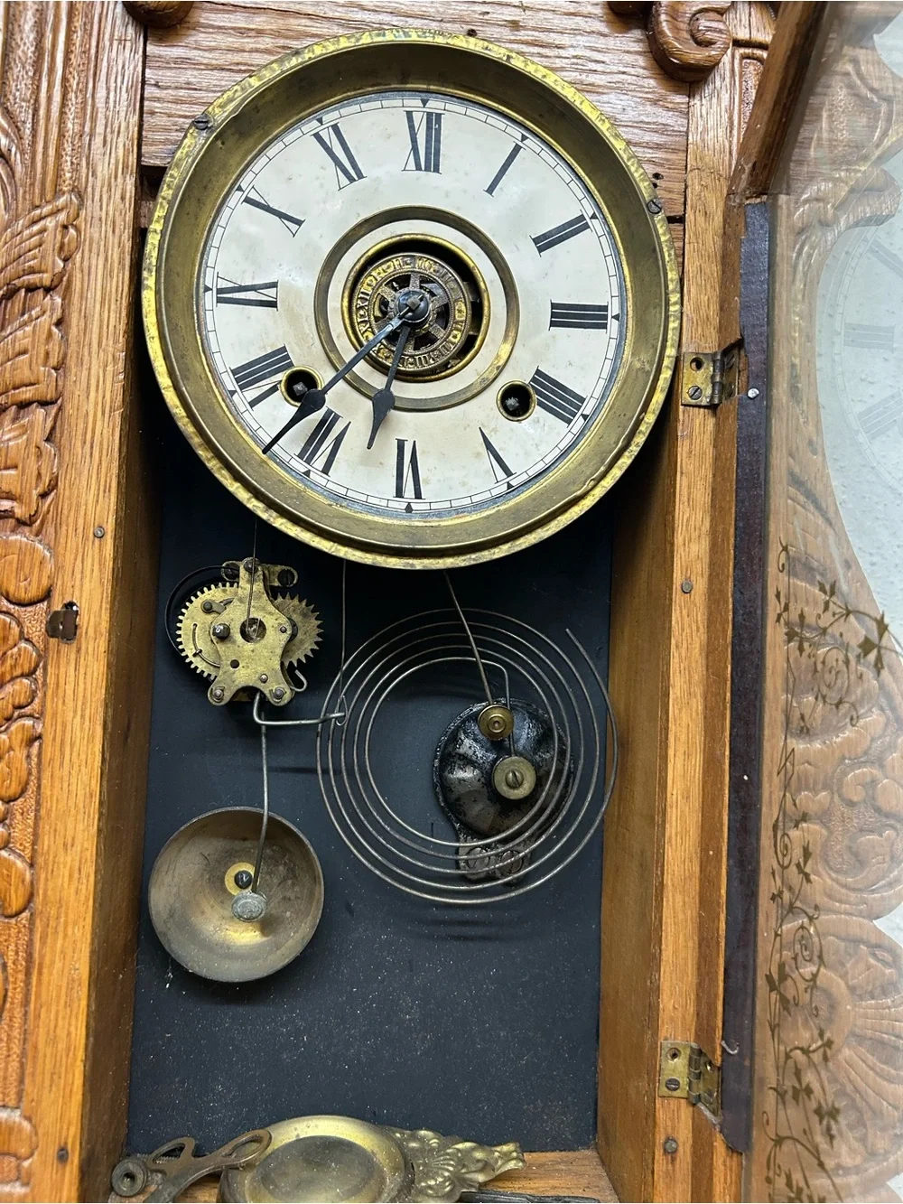 Vintage Antique Mantel Ornate Clock Carved Wooden Mantel Clock - Brown